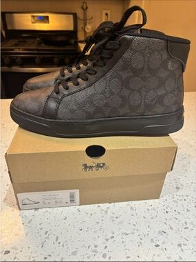 Coach Men’s High-Top Sneakers in Charcoal and Black Signature Print